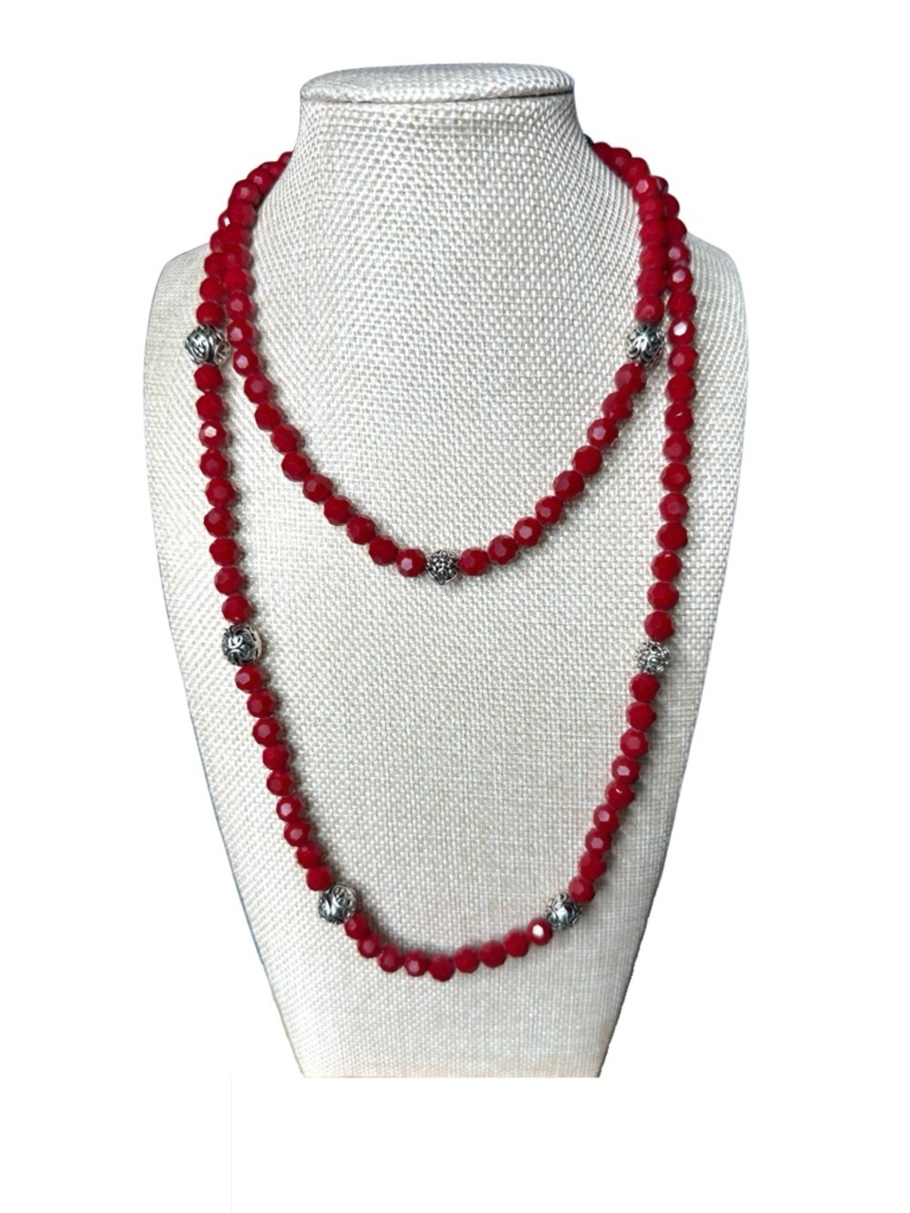 Red Faceted Glass Beaded Layered Necklace - Stylish Women's Jewelry